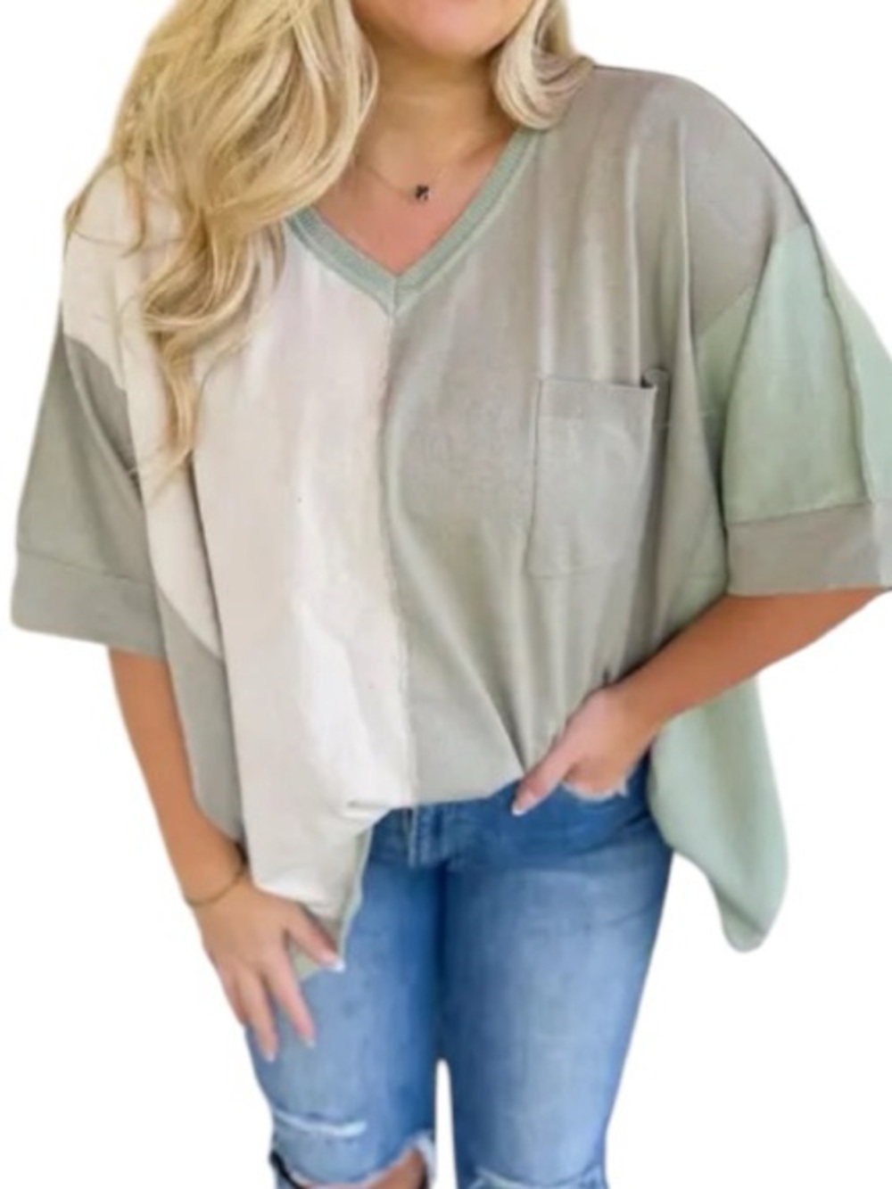 **NIB** ANDREE By Unit Oversized V-Neck Colorblock Top